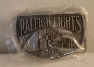 Mens Vtg Raleigh Lights Cigarettes 3.25" Belt Buckle Semi Truck NEW Pewter Color